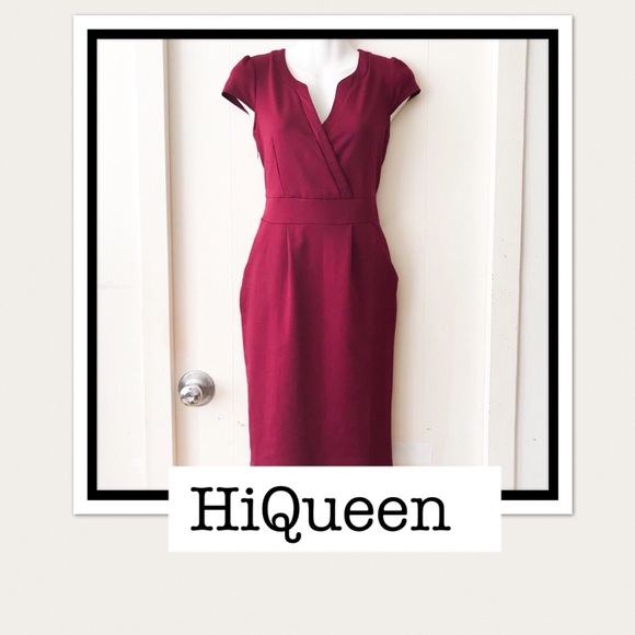 Hi Queen Dresses & Skirts - Burgundy Midi Pencil Dress with Pockets